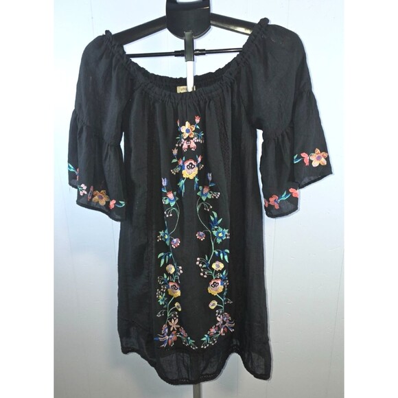 UMGEE Dresses & Skirts - Umgee USA Black Bohemian Boho Pheasant Floral Embroidered Dress Medium M